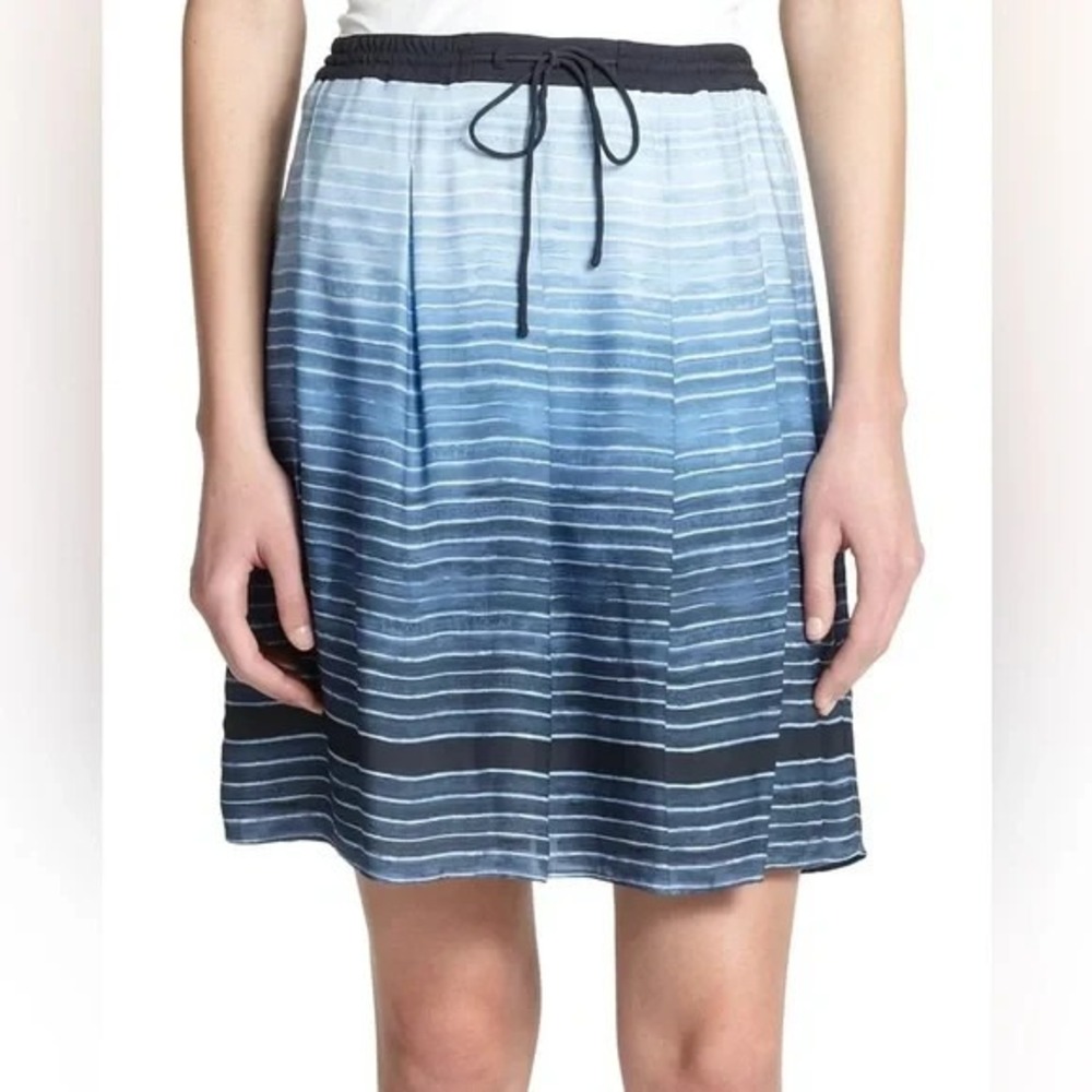 VINCE Ombre Silk Skirt in French Blue Striped Mini Lined Size XL Ret $275 NWT